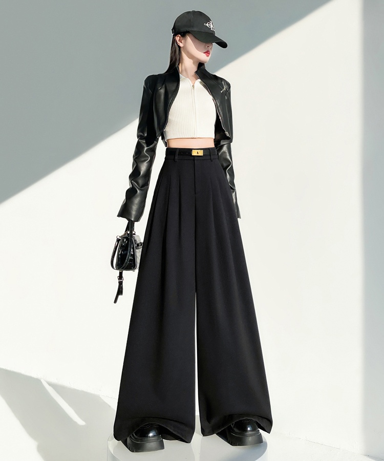 High waist drape trousers woolen mopping pants for women