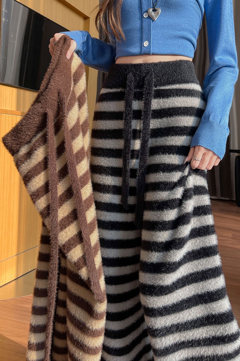 High waist stripe wide leg pants mopping straight pants