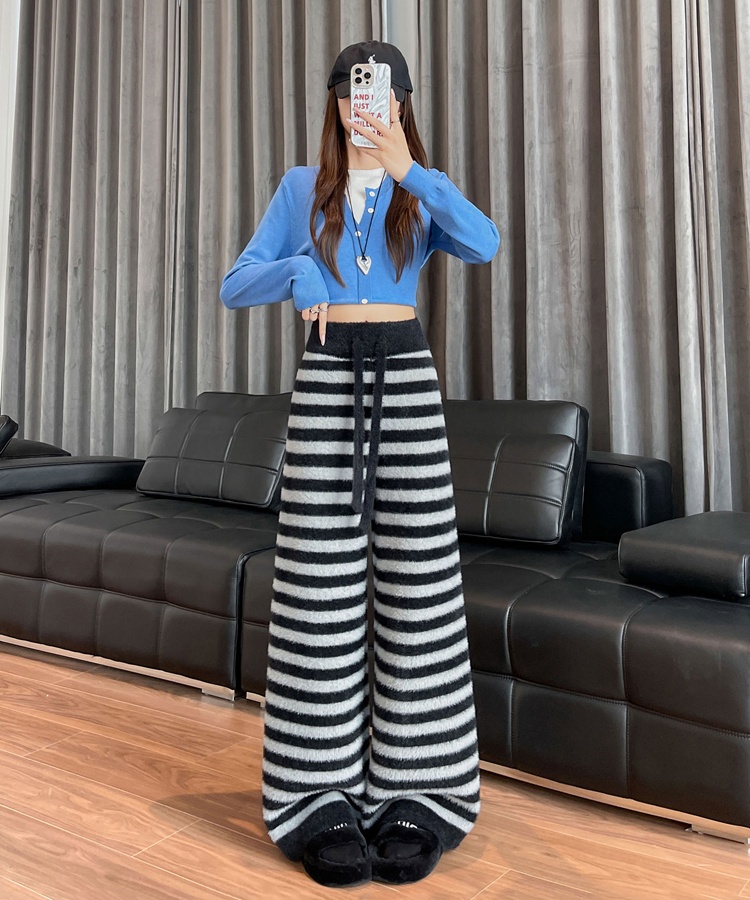 High waist stripe wide leg pants mopping straight pants