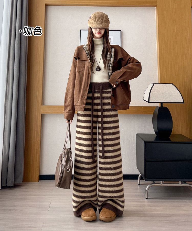 High waist stripe wide leg pants mopping straight pants