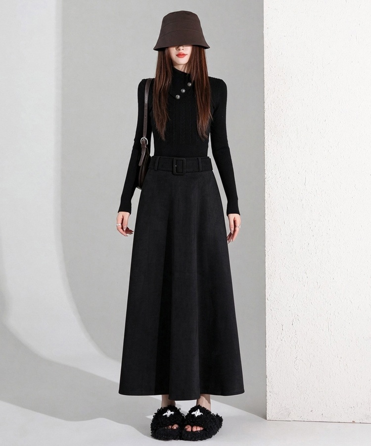 Autumn and winter high waist long A-line skirt for women