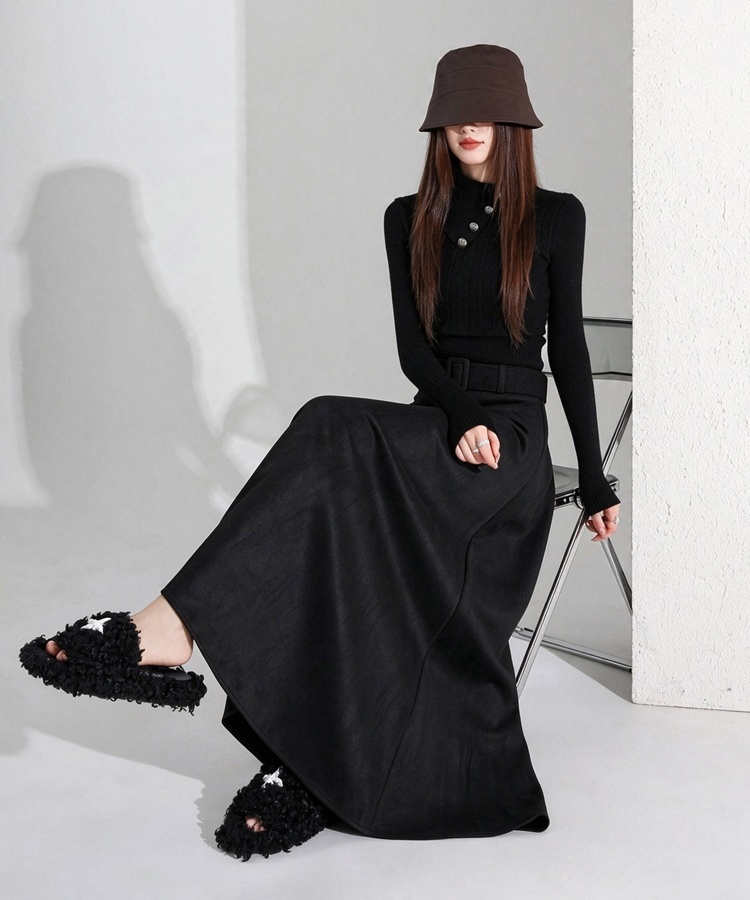 Autumn and winter high waist long A-line skirt for women