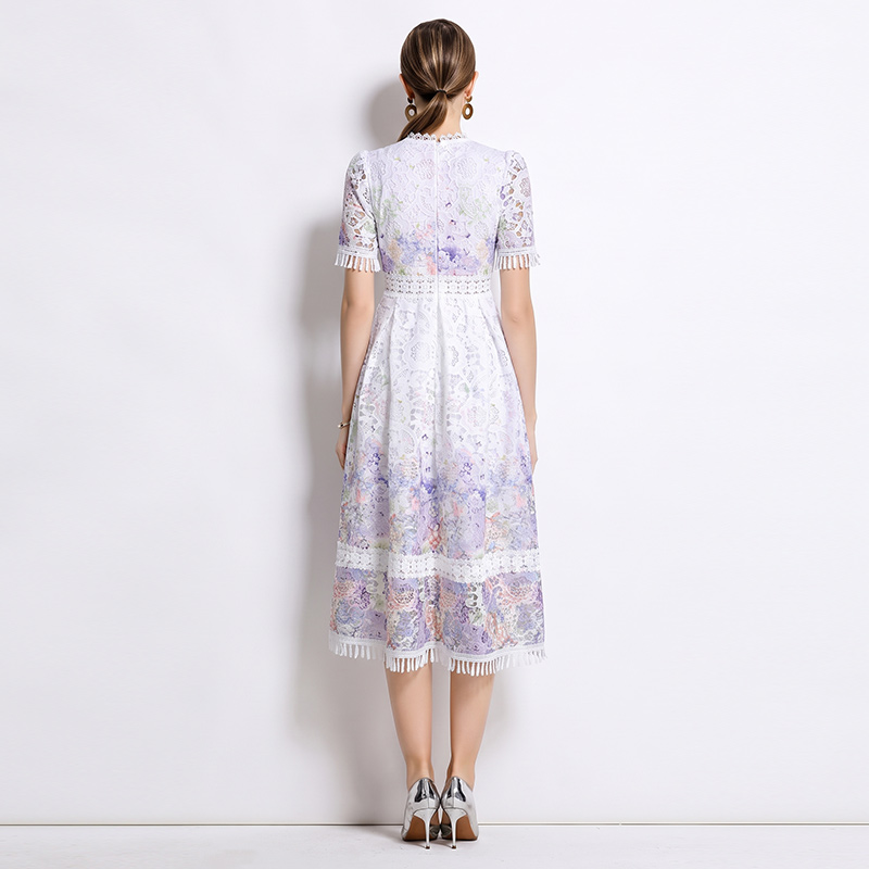 Lace collar lace tassels hollow long fashion slim dress