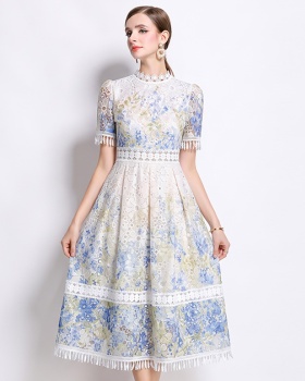 Fashion slim lace lace collar long hollow tassels dress