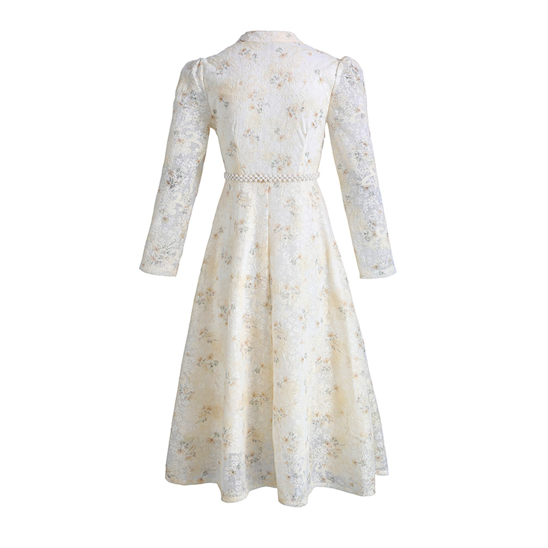 Long jacquard temperament slim lace dress