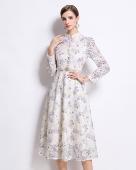 Temperament slim jacquard long lace dress