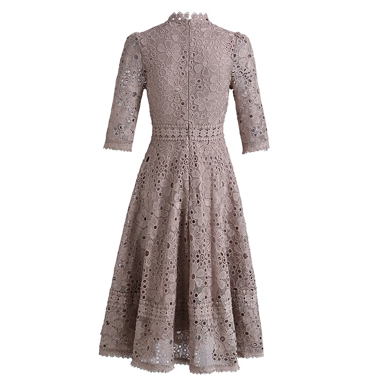 Hollow slim long short sleeve lace dress