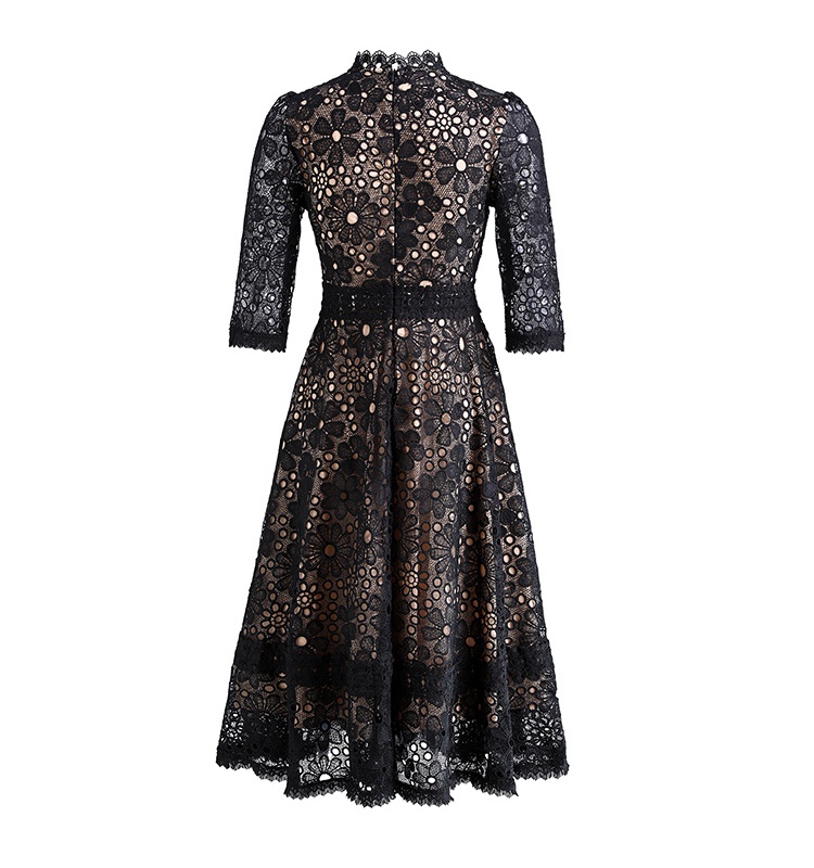 Hollow slim long short sleeve lace dress
