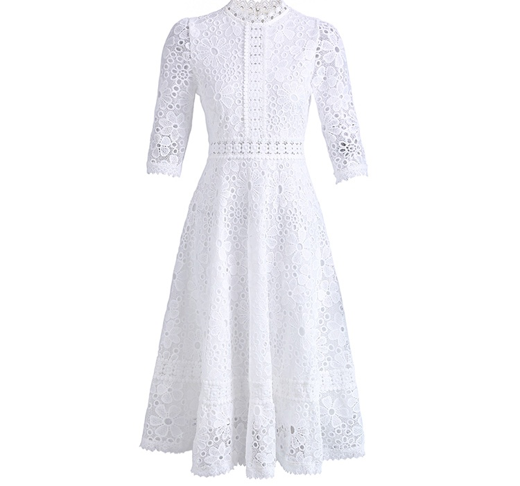Hollow slim long short sleeve lace dress