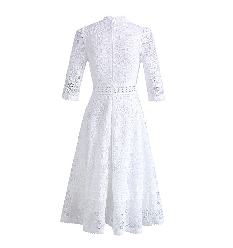Hollow slim long short sleeve lace dress