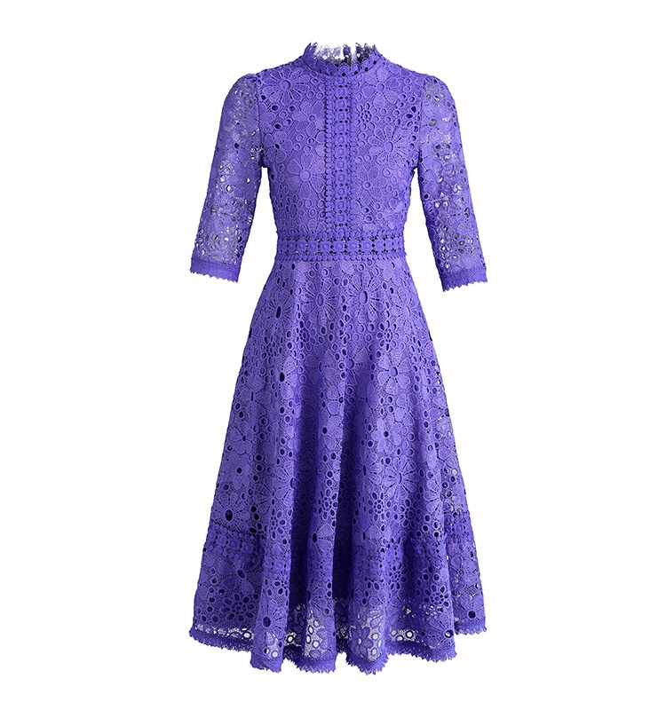 Hollow slim long short sleeve lace dress