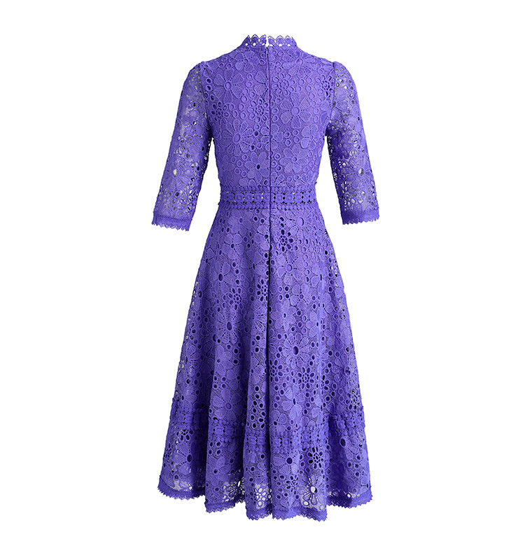 Hollow slim long short sleeve lace dress