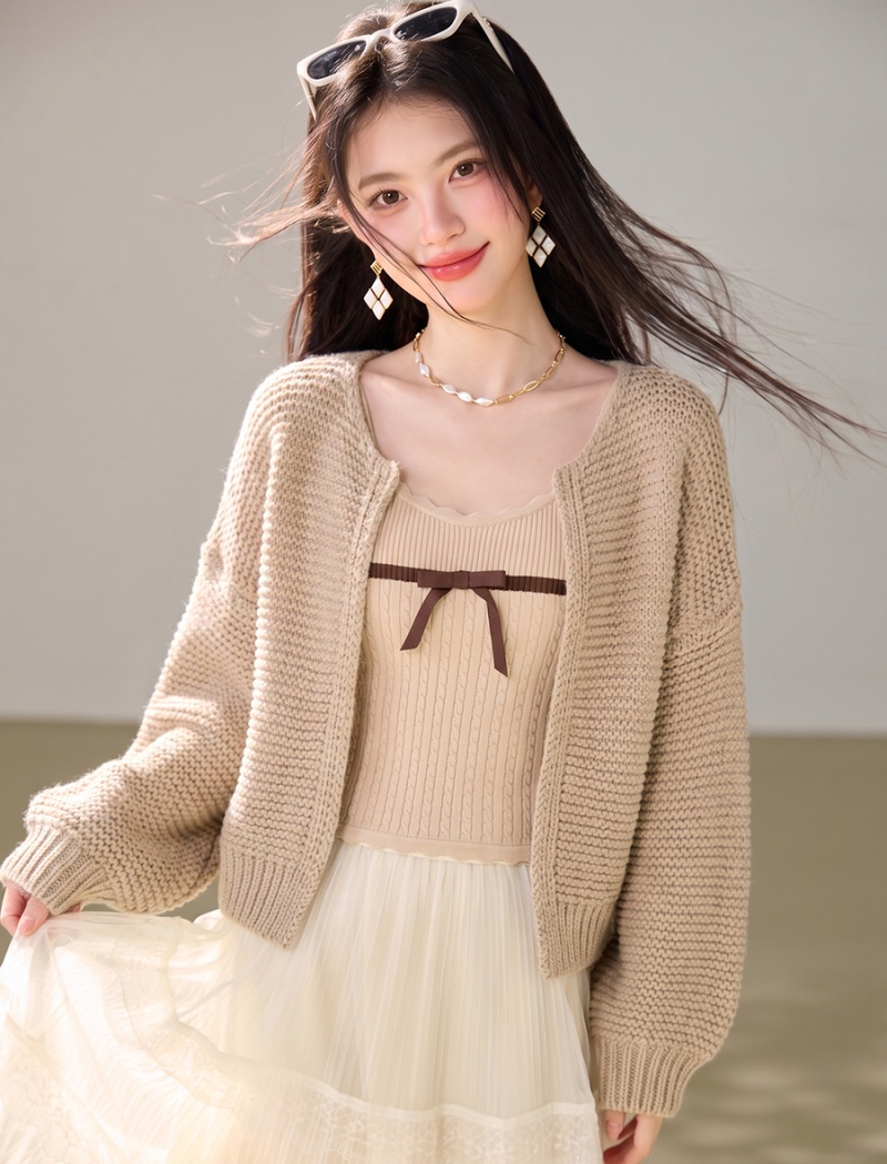 Tender loose V-neck coat knitted lazy cardigan for women