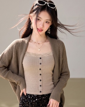 Outside the ride cardigan bat sleeve sweater 2pcs set