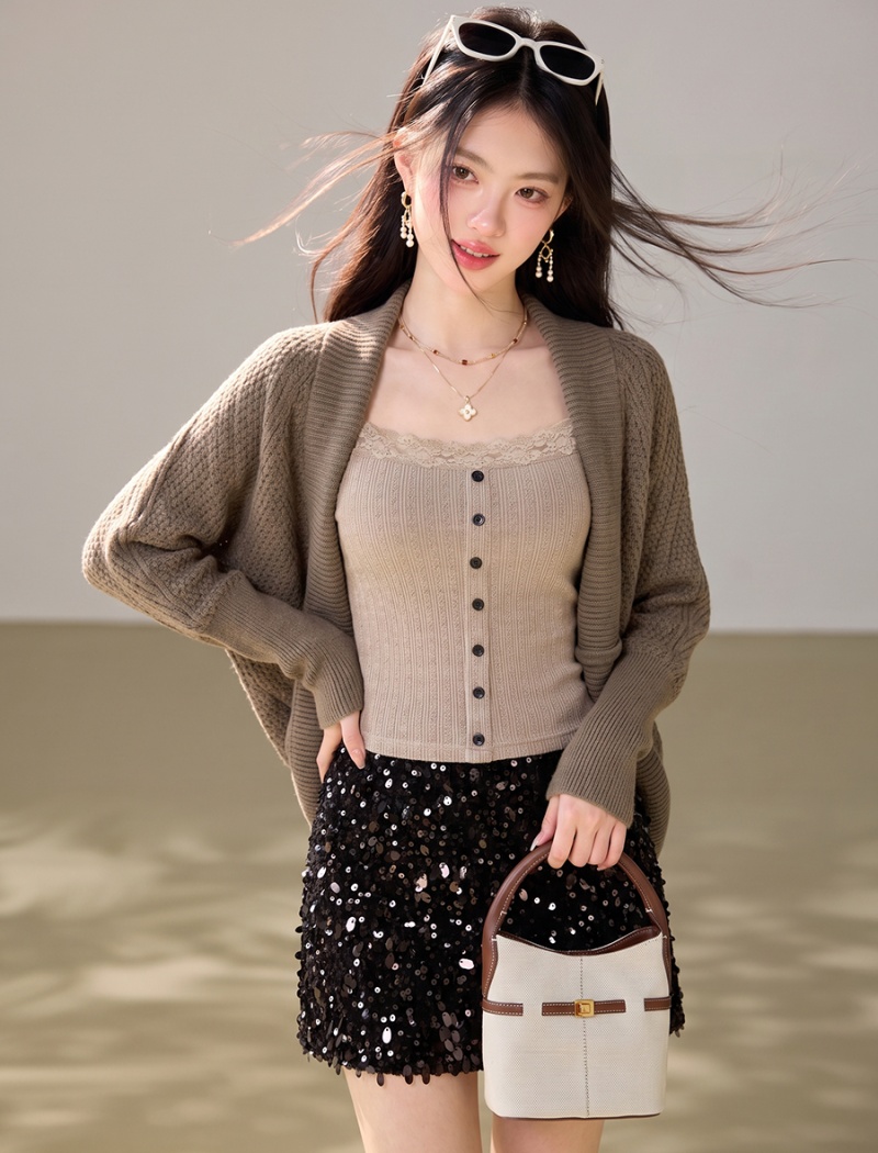 Outside the ride cardigan bat sleeve sweater 2pcs set