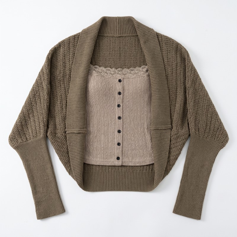 Outside the ride cardigan bat sleeve sweater 2pcs set