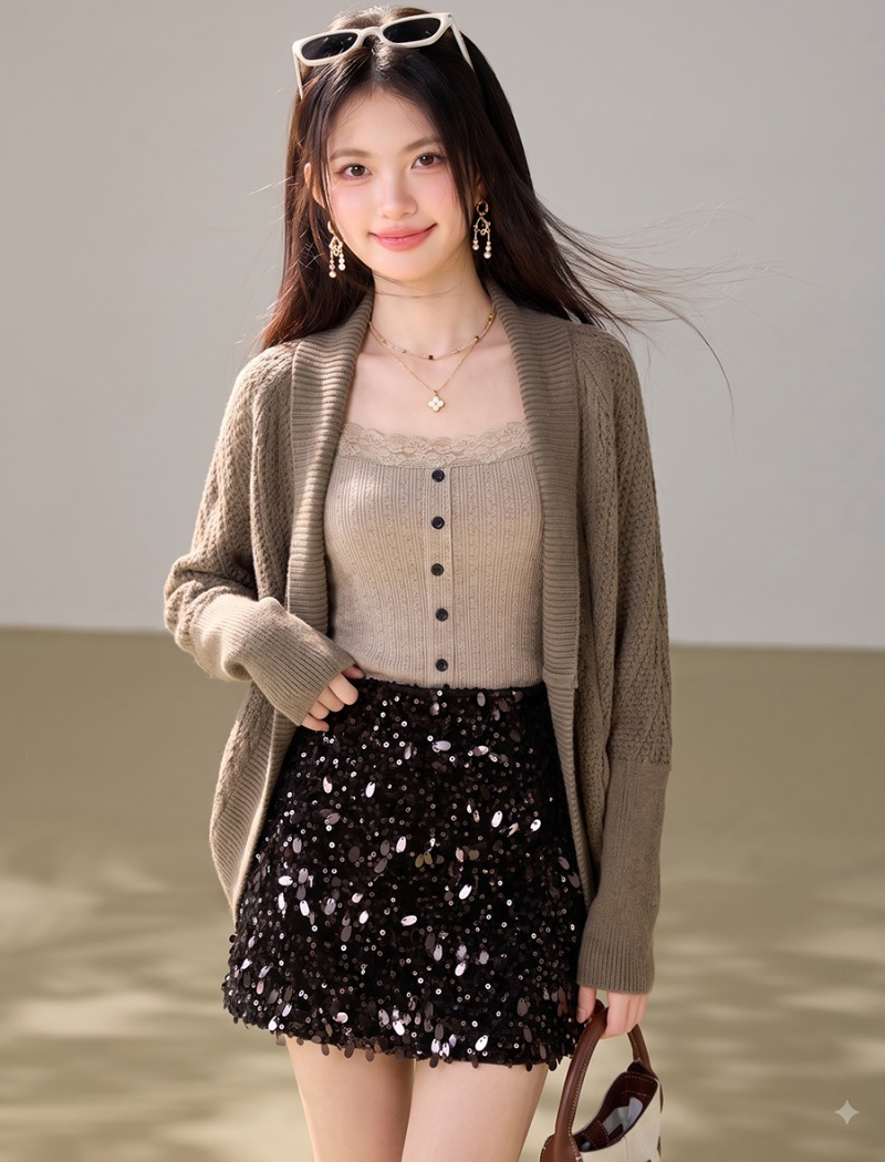 Outside the ride cardigan bat sleeve sweater 2pcs set