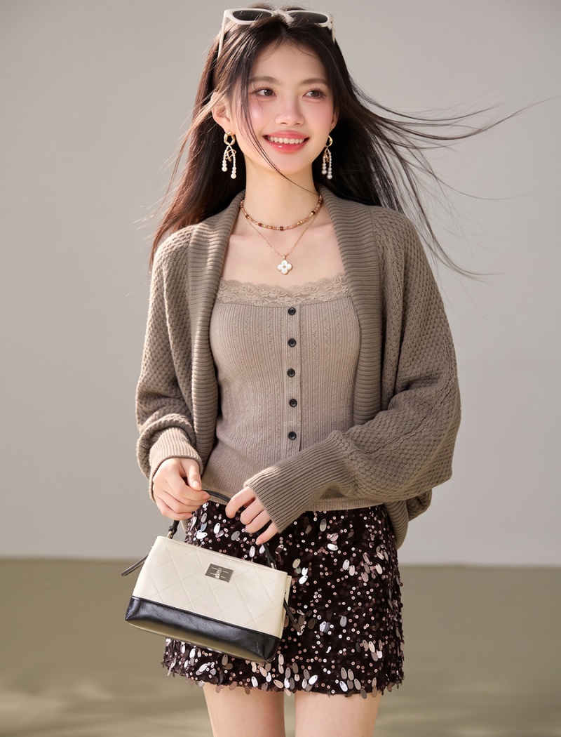 Outside the ride cardigan bat sleeve sweater 2pcs set