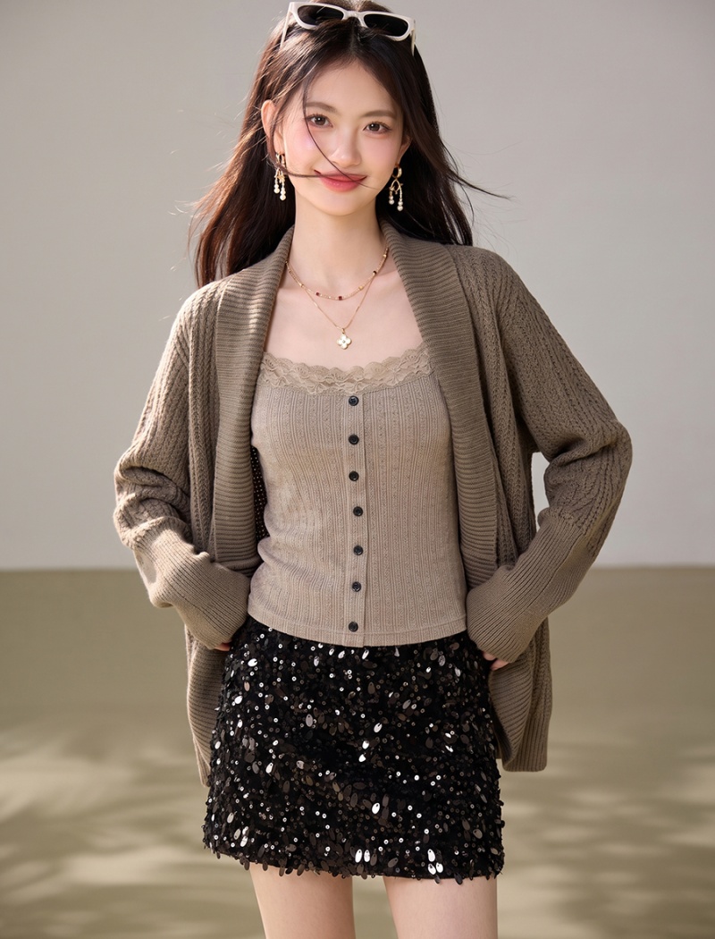 Outside the ride cardigan bat sleeve sweater 2pcs set