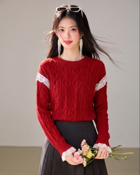 Lovely retro diamond sweet style splice sweater for women