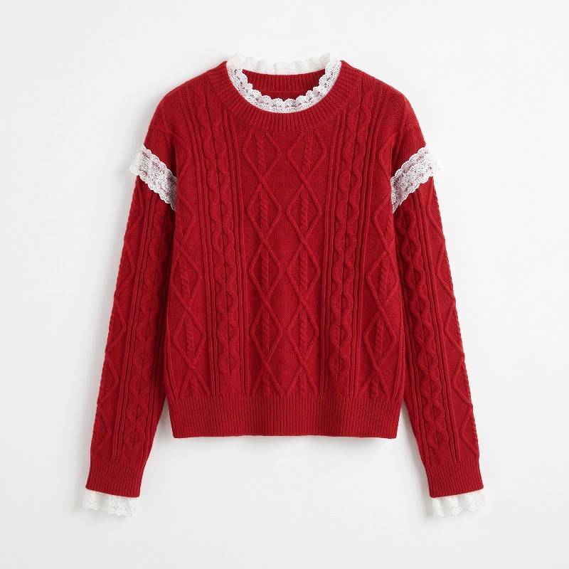 Lovely retro diamond sweet style splice sweater for women