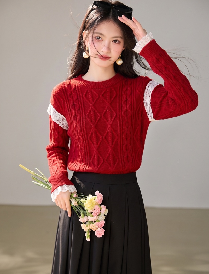 Lovely retro diamond sweet style splice sweater for women