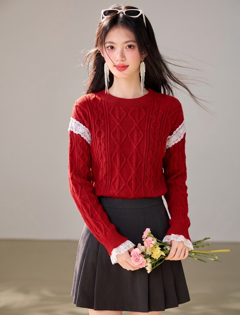 Lovely retro diamond sweet style splice sweater for women