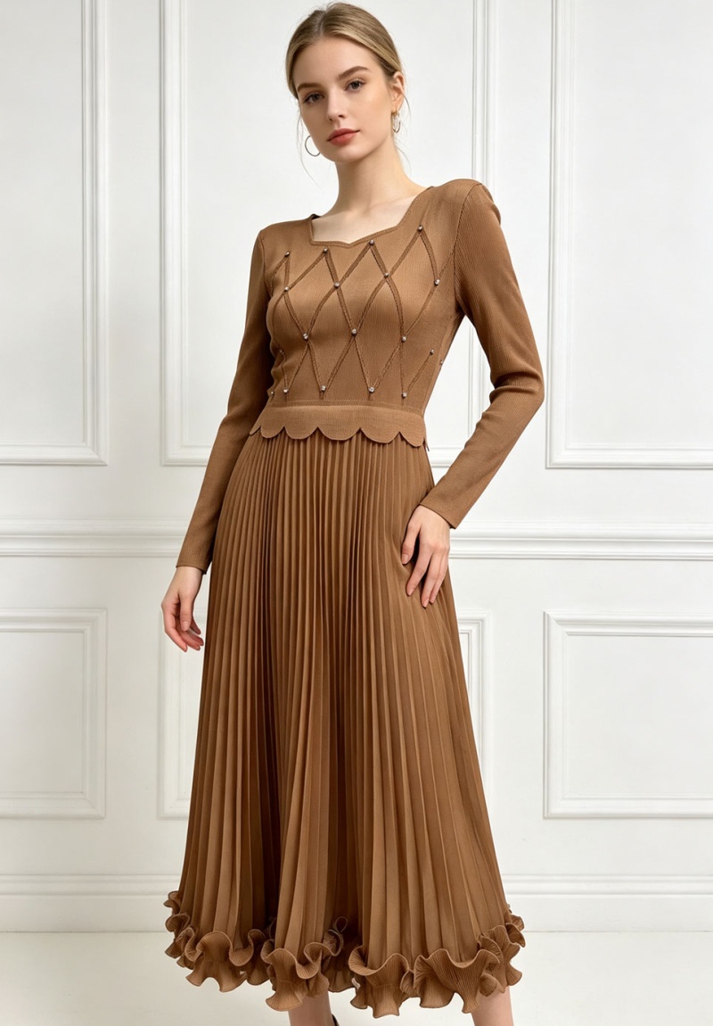 Beading long dress long sleeve dress for women