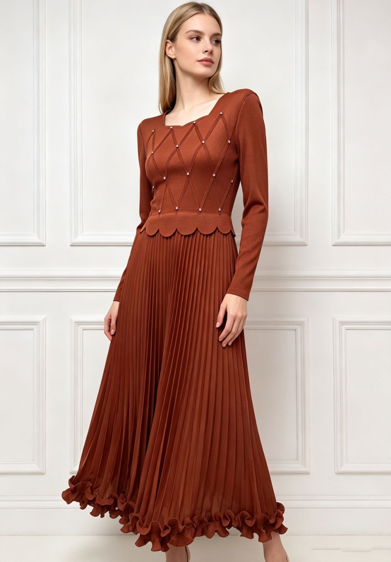 Beading long dress long sleeve dress for women