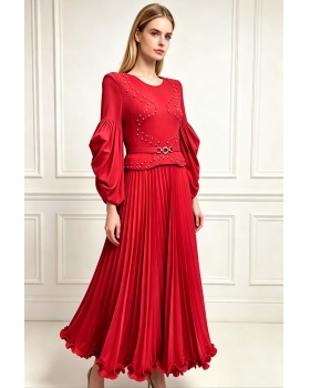 Beading wood ear large yard dress for women