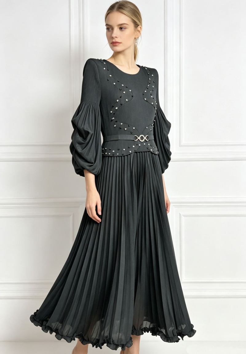 Beading wood ear large yard dress for women