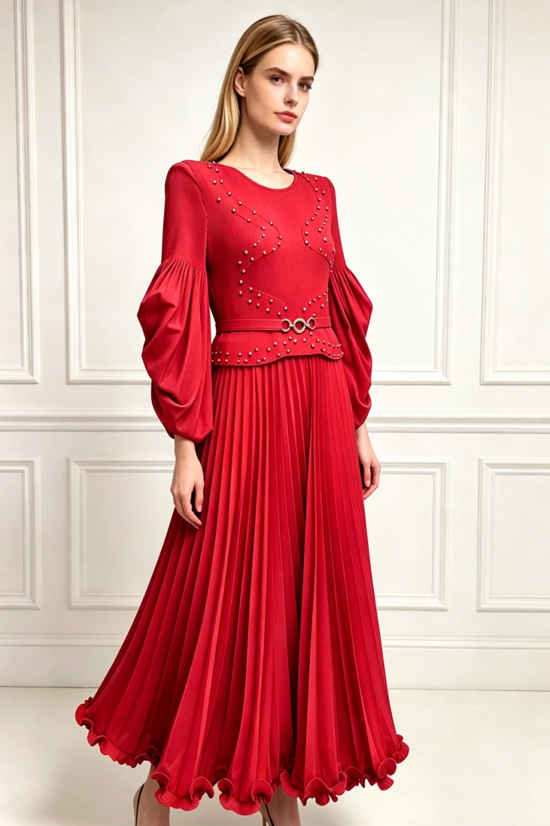 Beading wood ear large yard dress for women
