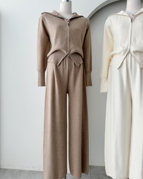 Long sleeve wide leg pants high waist sweater 2pcs set