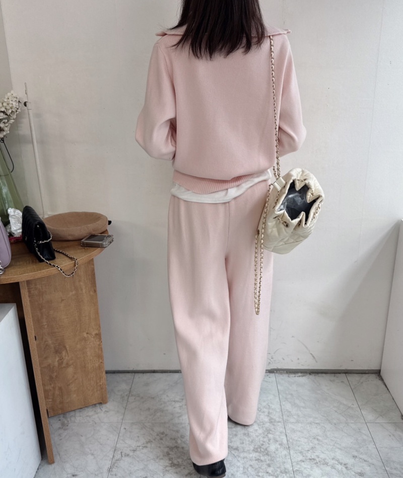 Long sleeve wide leg pants high waist sweater 2pcs set