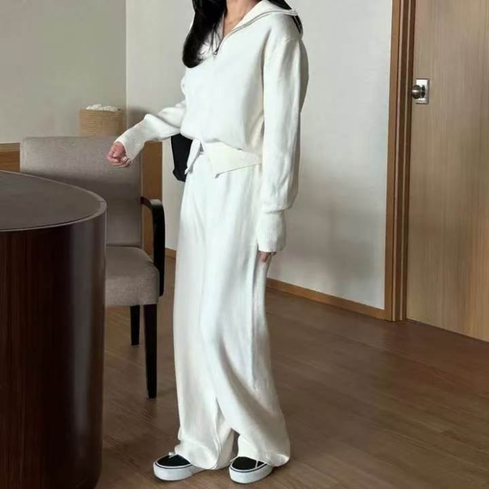 Long sleeve wide leg pants high waist sweater 2pcs set