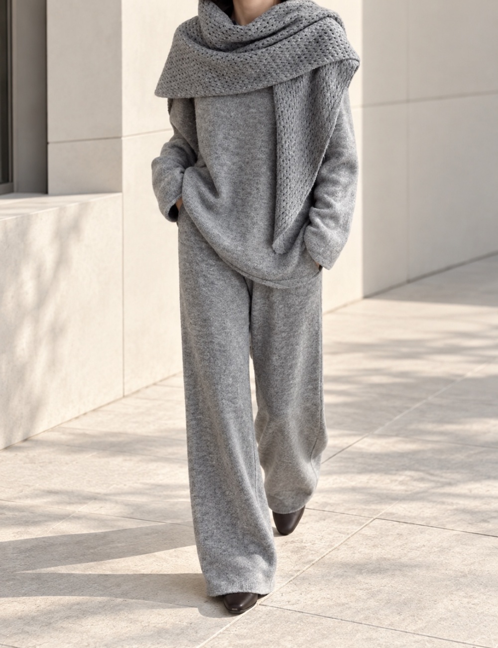 Casual hollow sweater knitted shawl 3pcs set