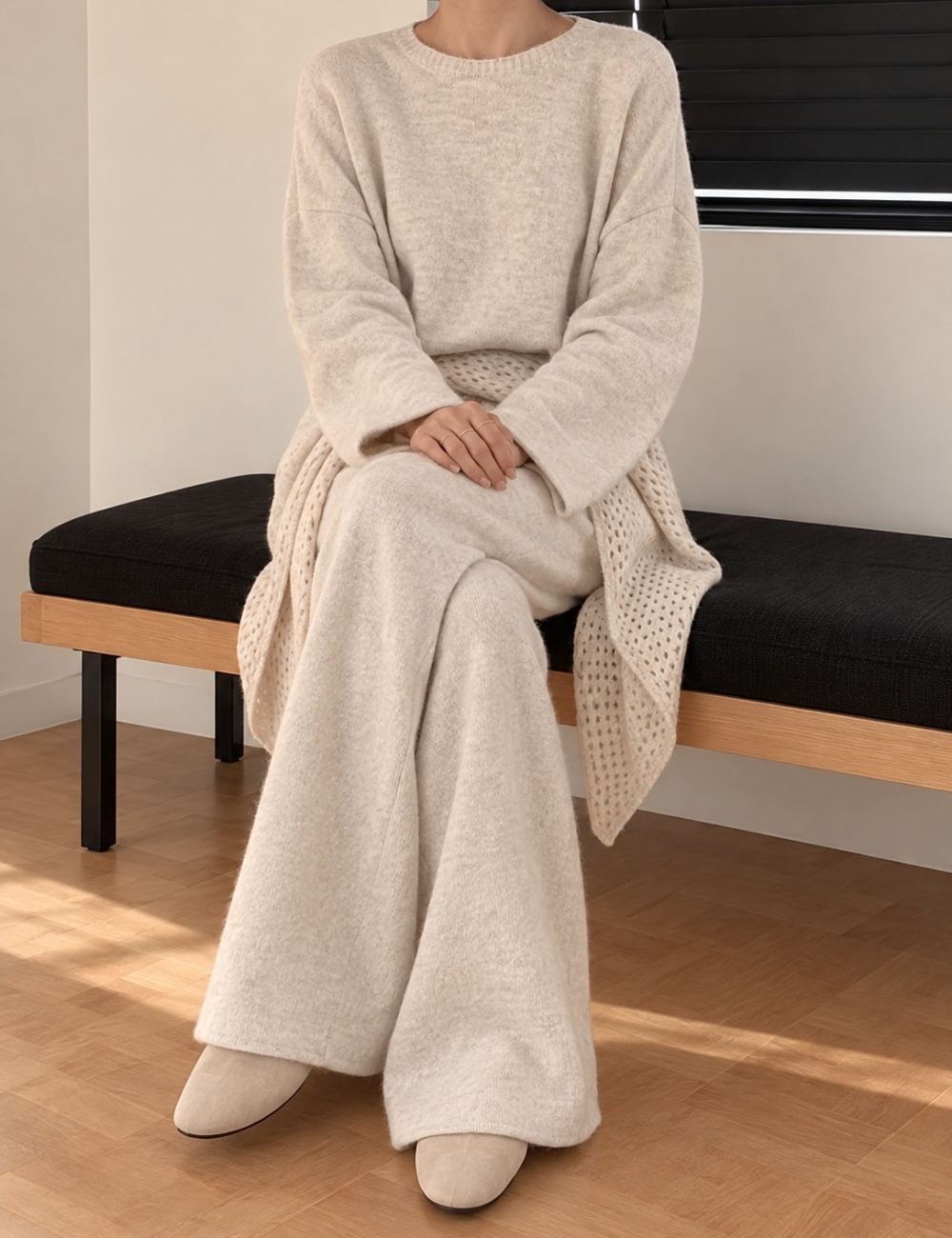 Casual hollow sweater knitted shawl 3pcs set
