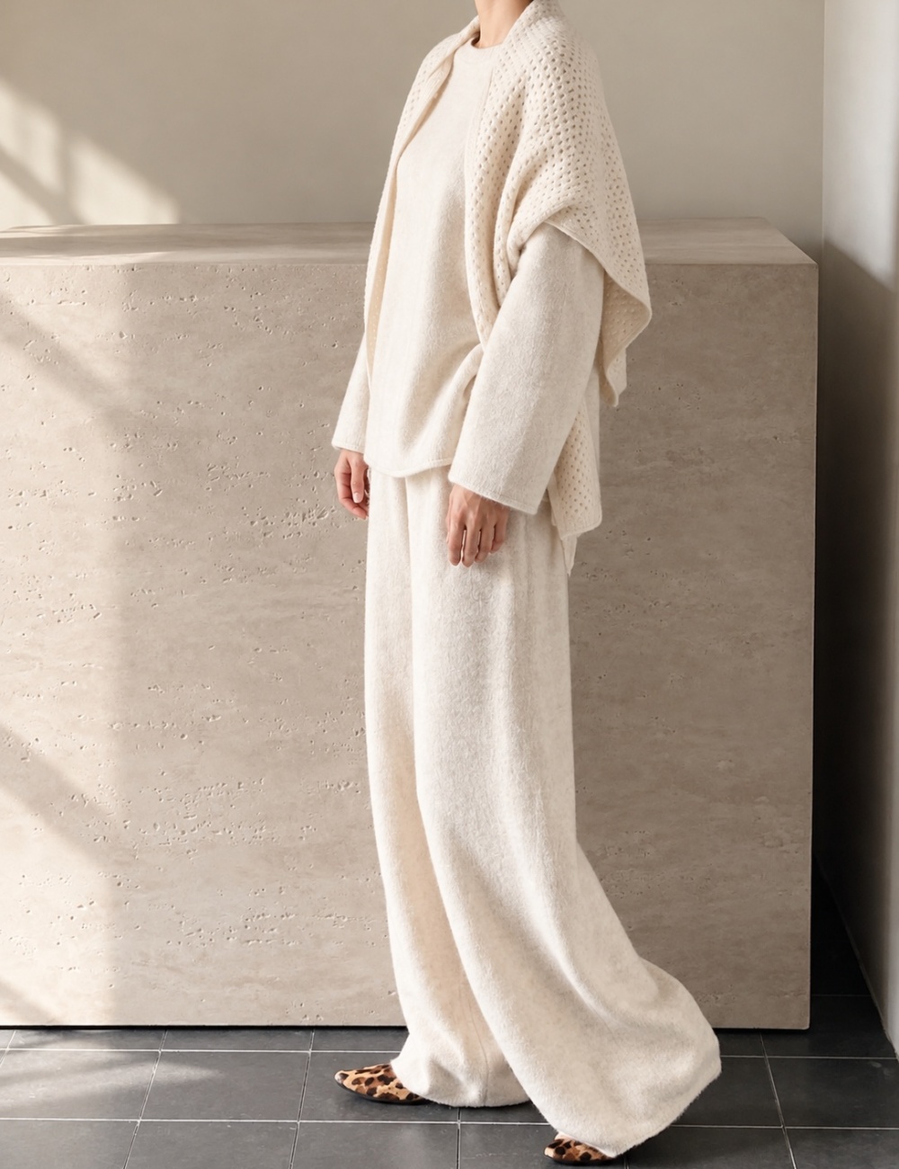 Casual hollow sweater knitted shawl 3pcs set