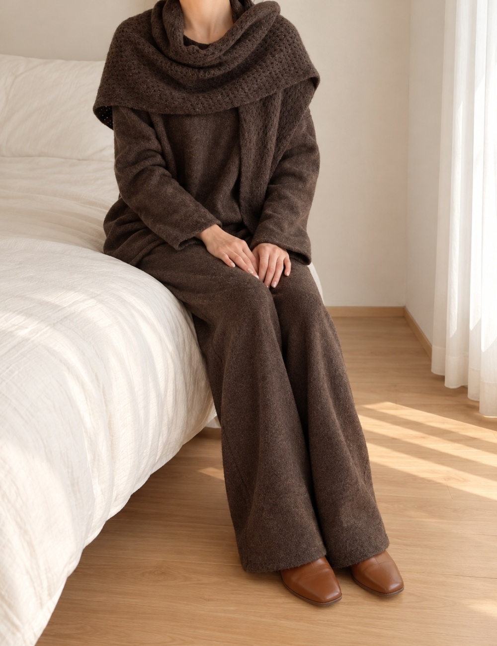 Casual hollow sweater knitted shawl 3pcs set