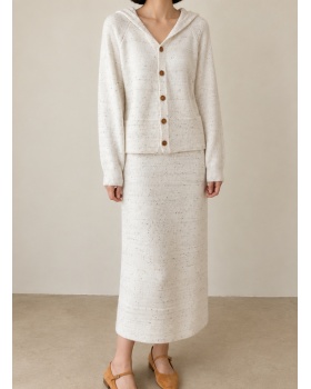 Knitted hooded fashion Korean style dress 2pcs set