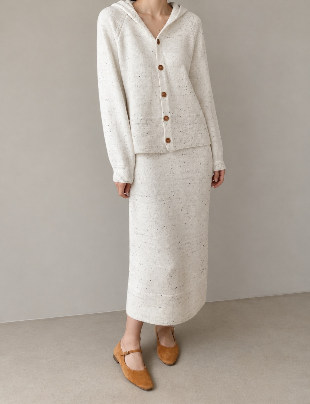 Knitted hooded fashion Korean style dress 2pcs set