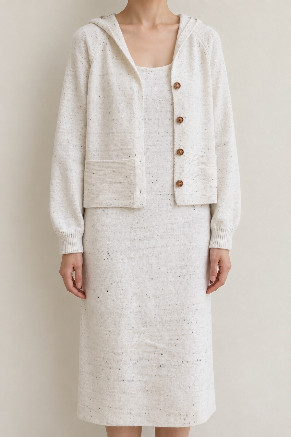 Knitted hooded fashion Korean style dress 2pcs set