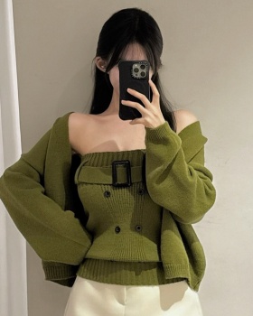 Knitted vest frenum cardigan 2pcs set for women