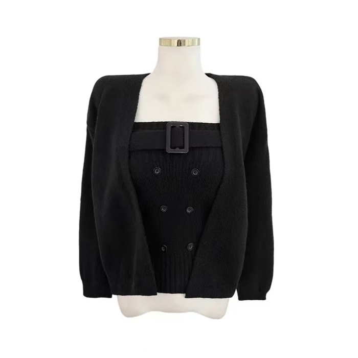 Knitted vest frenum cardigan 2pcs set for women