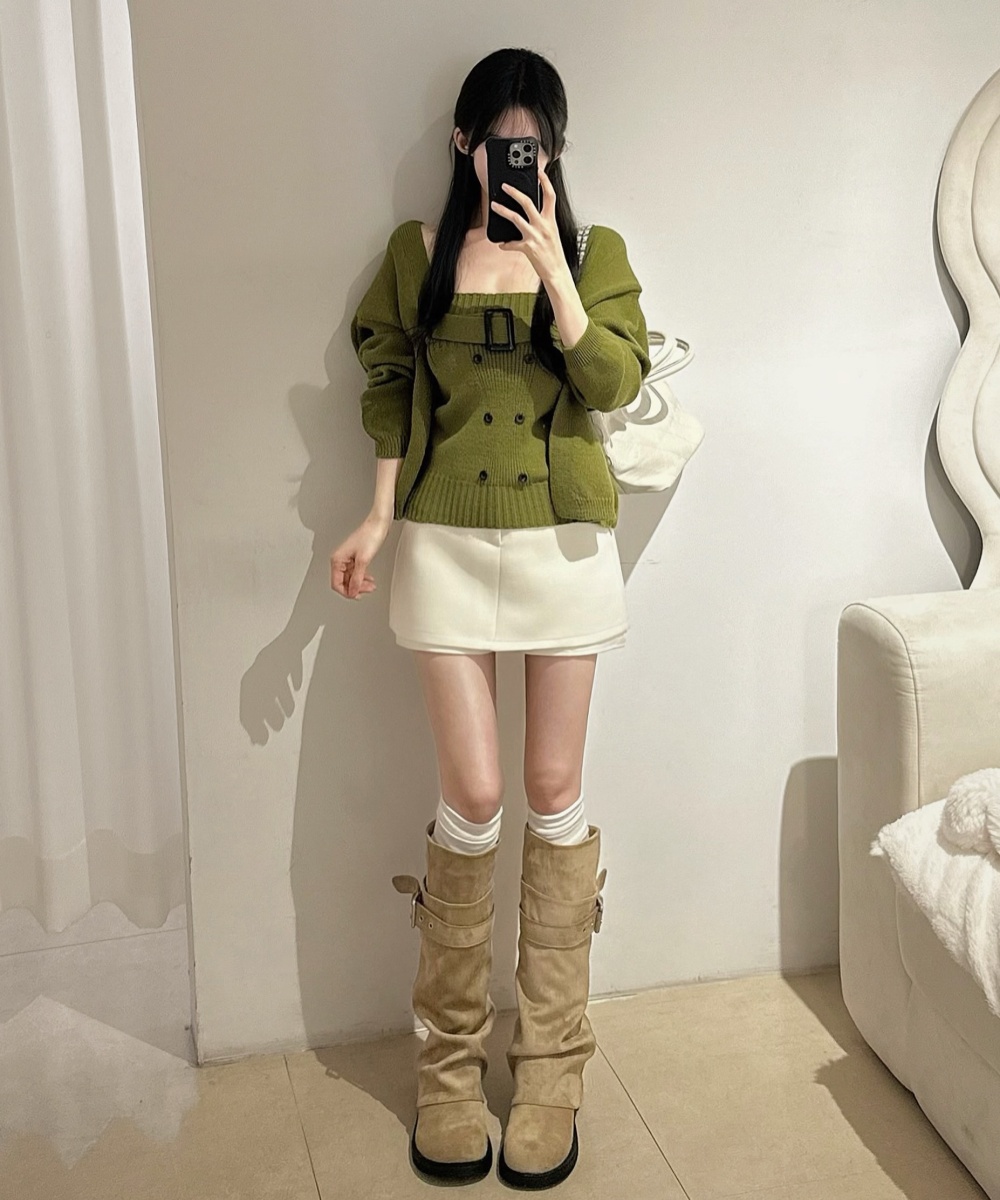 Knitted vest frenum cardigan 2pcs set for women