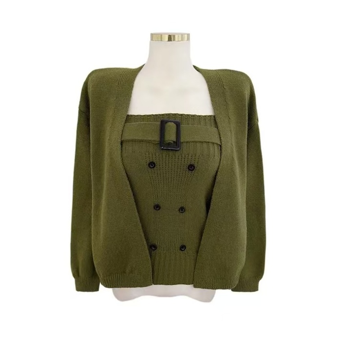 Knitted vest frenum cardigan 2pcs set for women