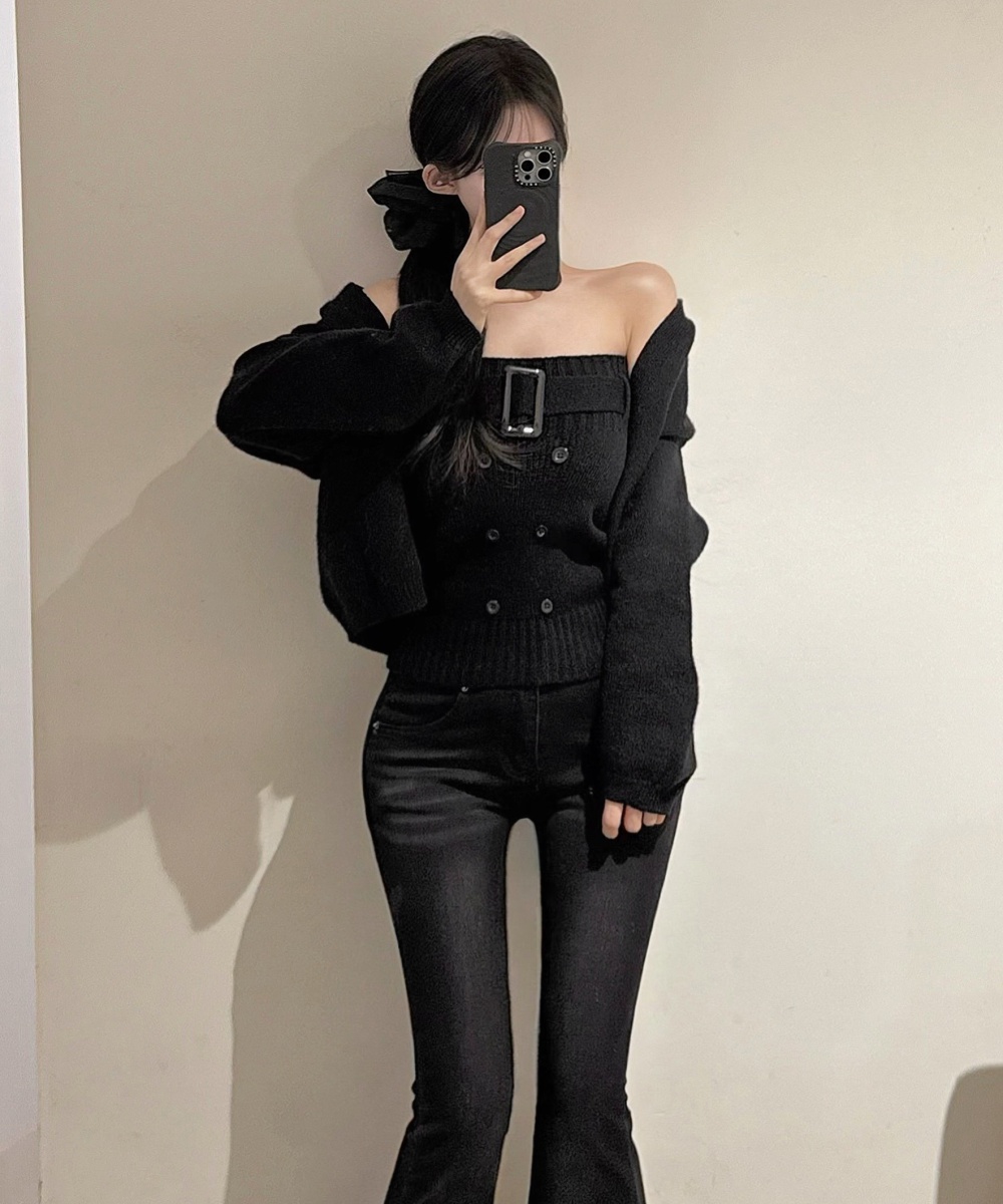 Knitted vest frenum cardigan 2pcs set for women