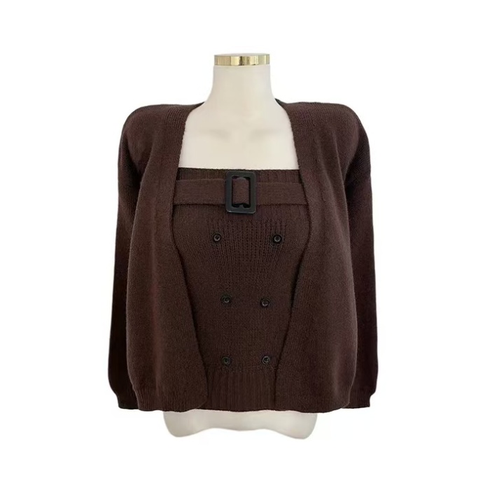 Knitted vest frenum cardigan 2pcs set for women