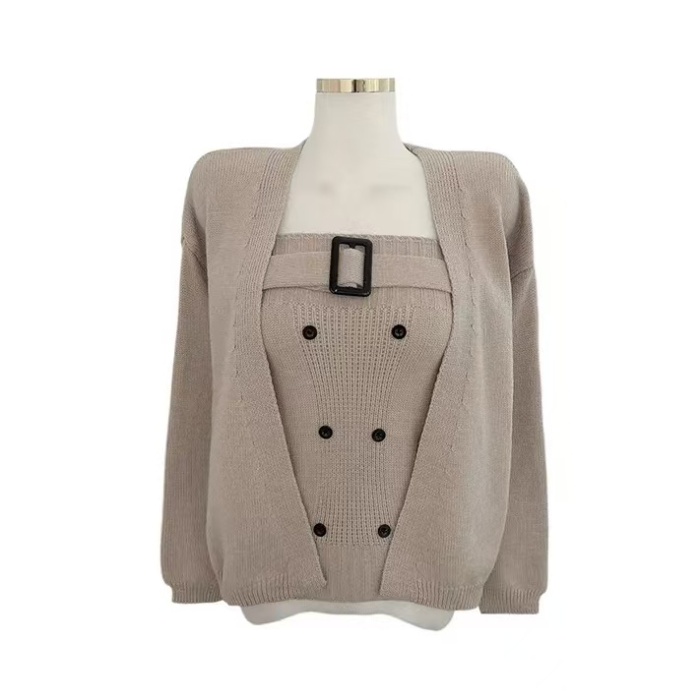 Knitted vest frenum cardigan 2pcs set for women
