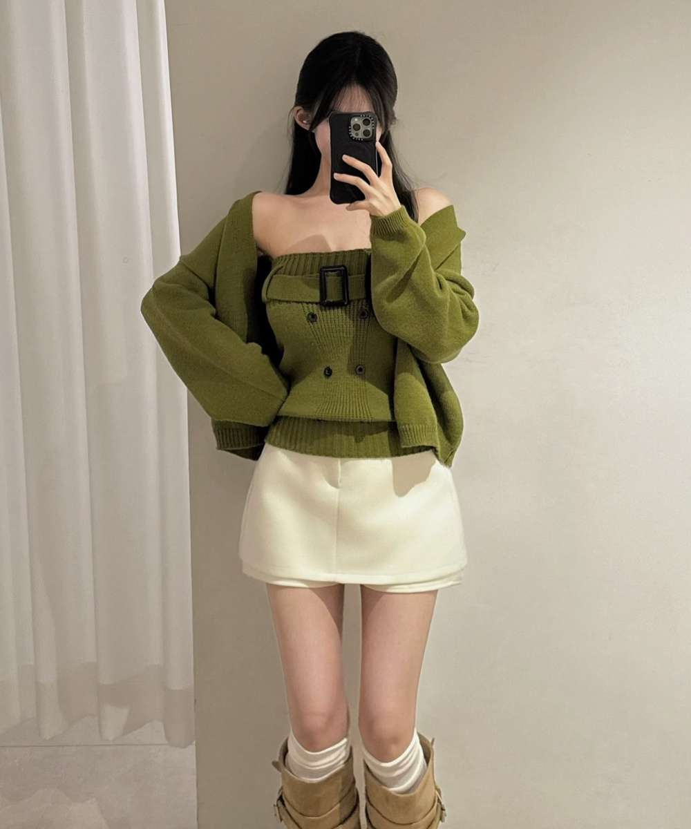 Knitted vest frenum cardigan 2pcs set for women